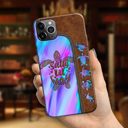 Salty Lil' Beach - Turtle Personalized Leather Pattern Print Phone Case